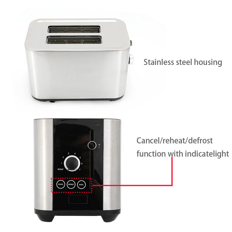 6 Mal Einstellung des Edelstahlgehäuses mit Funktion Absagen/Wiedererwärmen/Entfroren mit Indikatorlicht 2 Scheiben Toaster